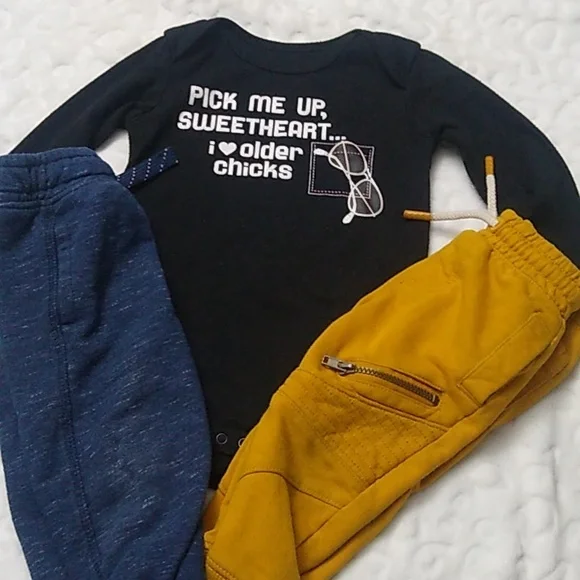 😂 Funny Boys 12 Months Long Sleeve Top & 2 Pair Joggers Bundle - Picture 1 of 10